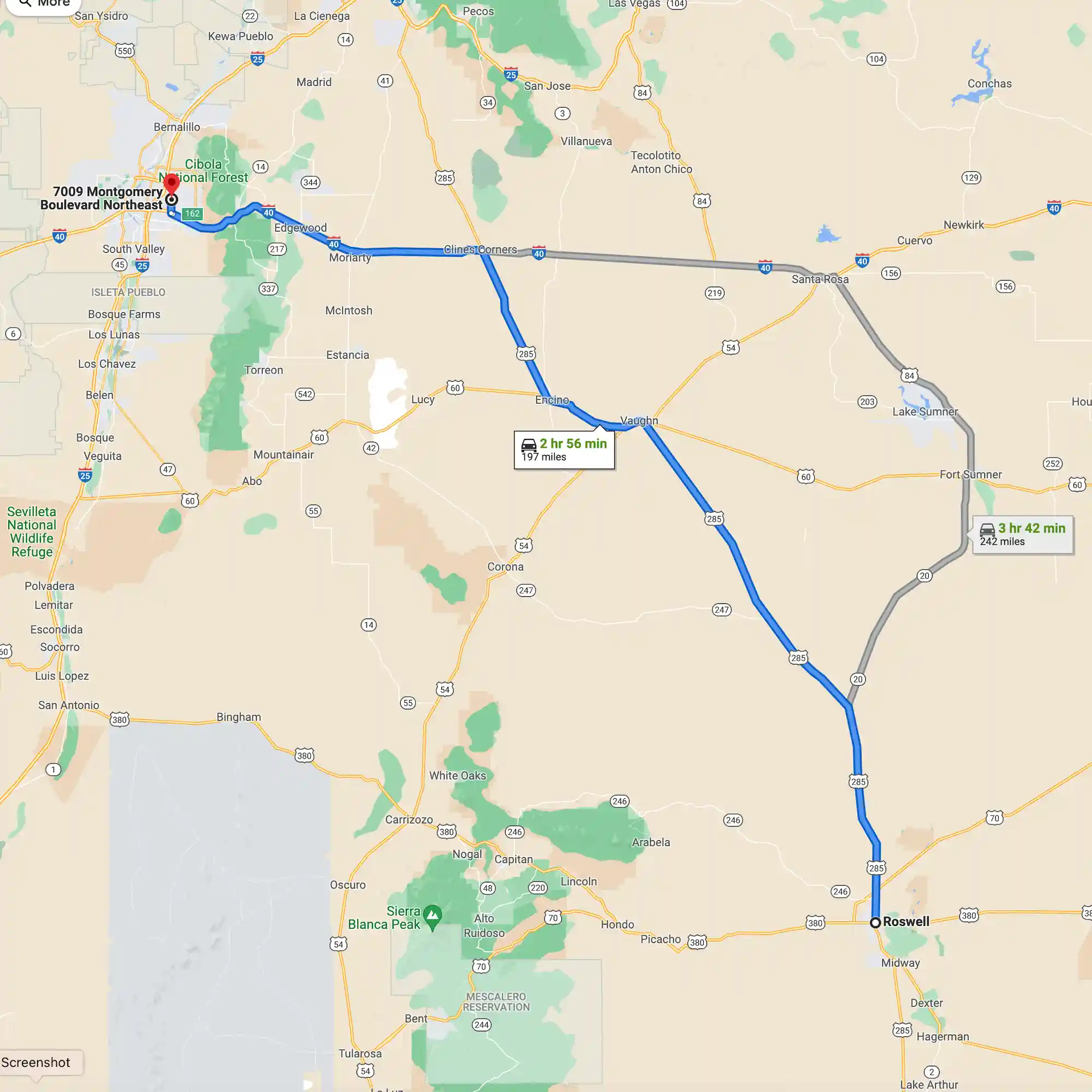 TAP TO OPEN GOOGLE MAP DIRECTIONS - ROSWELL NM TO SANDIA SKIN + FACE MEDICAL SPA